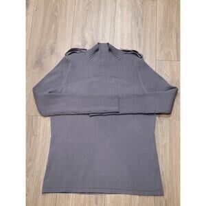 Chelsea and Theodore Top Mock Collar Ribbed Sz L Career Soft Texture Rare Gray